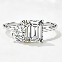 Cincin Pertunangan Perak 925 dengan Zirkon Potongan Emerald 6*8mm & Potongan Pear 5*8mm yang Cemerlang untuk Wanita.