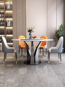 Mesa de comedor redonda giratoria Lazy Susan de piedra sinterizada de estilo italiano, fácil de montar, para 4-8 personas - Product Image 2