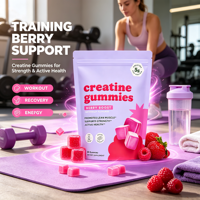 Gummies de créatine monohydrate à marque privée, 5g par portion, saveur baies, végétaliennes, supplément nutritionnel sportif