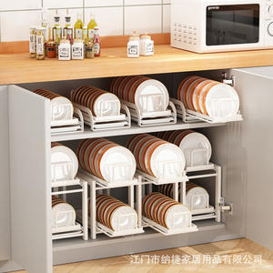 Égouttoir à vaisselle à plusieurs niveaux Najia, taille L, empilable, organisateur de placard coulissant pour rangement de cuisine, forme ovale, égouttoir multifonctionnel - Product Image 5