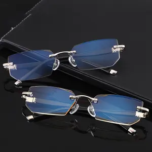 Erkek presbiyopi gözlük anti mavi çerçevesiz elmas kesim bilgisayar okuma gözlüğü kadınlar