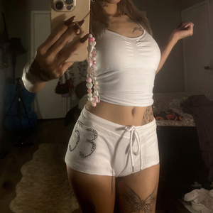 Wholesale Y2K Women Breathable Rhinestone Bermuda Shorts SKINNY Fit <b>Booty</b> Drawstring Closure Sexy Club Outfit - Product Image 3