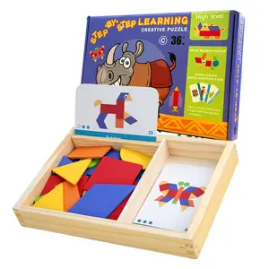 儿童创意探索几何主题图画卡拼图板造型创作记忆认知木制拼图