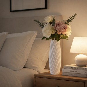 Jarrón Alto de Plástico con Textura Trenzada Blanca Nórdica Moderna, Elegante Maceta Minimalista para Decoración de Sala de Estar, Oficina en Casa y Escritorio - Product Image 2