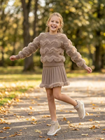 Ensemble en laine d'agneau de haute qualité avec logo personnalisé pour filles, pull en fourrure à manches longues + jupe plissée, tenue d'hiver tendance pour les fêtes