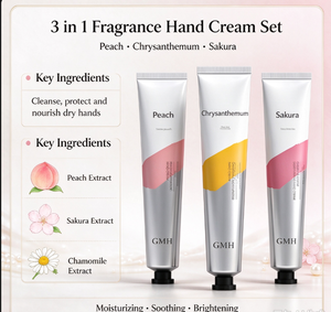 Ensemble de crème pour les mains parfumée 3 en 1, pêche, chrysanthème, cerisier, hydratante, apaisante, éclaircissante, soin des mains pour adultes - Product Image 1