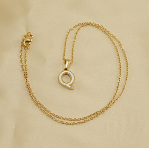 Mẹ hàu của vỏ trắng đen 18K Vàng titan thép không gỉ Bảng chữ cái ban đầu 26 thư Mặt dây chuyền trang sức vòng cổ - Product Image 5