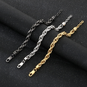 Pulsera de Cuerda Tejida Desgastada de Moda Urbana, Acero Inoxidable Negro Antiguo con Superficie Texturizada Retro, Ajustable - Product Image 5