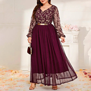 Abito da donna personalizzato Maxi a manica lunga in pizzo trasparente ricamato maglia africano taglie forti abito da sera - Product Image 2