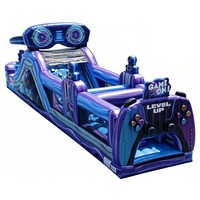Parcours d'obstacles gonflable pour fête gamer avec toboggan aquatique/sèche, château gonflable et parcours de défi gonflable
