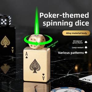 Briquet rotatif en forme de dés <span class=keywords><strong>et</strong></span> de cartes à jouer, design minimaliste, jouet anti-stress, cadeau pour fumeurs, alimenté au butane, série poker AW906 - Product Image 2