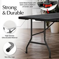 Table pliante moderne de 6 pieds avec poignée intégrée et pieds en acier |   Meubles d'extérieur portables robustes pour 6 personnes, pour fêtes et mariages