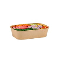 Boîte alimentaire rectangulaire en papier kraft de 1000 ml, personnalisable, écologique, en matériaux recyclés, avec pelliculage mat et gaufrage, pour sushis et aliments.