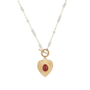 Elegante Collar Coreano Chapado en Oro de 14K Estilo Y2K para Mujer, Colgante de Moda con Corazón de Piedra Natural, Material de Acero Inoxidable - Product Image 1