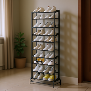 Scarpiera a 10 livelli in metallo, mobiletto autoportante per la casa, soggiorno, design moderno e minimalista - Product Image 2