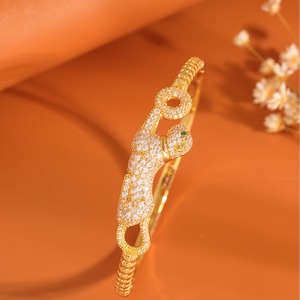 Leopard Head Full Zirconia <b>Bangle</b> Gold And White Micro Insert Plated <b>Copper</b> Women's Fashion Jewelry Gift Summer 2024 - Product Image 1
