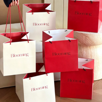 Sac à main recyclable en tissu avec ruban, motif bouquet frais, emballage pour fleuriste, cadeau de vacances, rouge et blanc, personnalisable