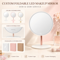 Miroir de maquillage LED blanc avec pied fin et base ovale, décoration de table moderne pour la coiffeuse de chambre