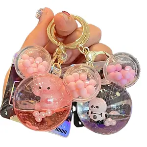 Wholesale Creative Cute Cartoon Key Chain Keyring Quicksand Liquid Floating Panda Pig Bear Duck Keychain