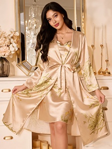 <span class=keywords><strong>Set</strong></span> Pigiama Due Pezzi da <span class=keywords><strong>Donna</strong></span> in Raso con Logo Personalizzato, Vestaglia con Lacci e Camicia da Notte, Sottile, Lunghezza Media, Stampato - Product Image 6