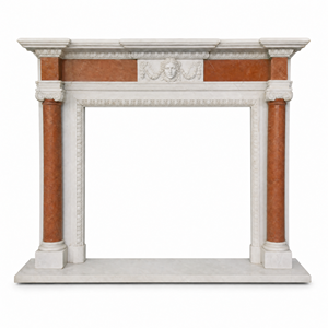 Traditional Marble <b>Fireplace</b> Mantel With Ornate Carving White & Cloudy Rosa Stone Indoor Wood Burning Hearth For Living Room - Product Image 2