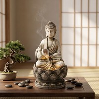 Fuente de Buda con Cascada Recirculante y Recipiente Luminoso - Regalo Relajante para Meditación, para Uso en Interiores y Exteriores