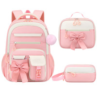 Nouveau Sac à Dos Scolaire Transfrontalier en Polyester de Haute Qualité, Sac Simple, Vente en Gros d'Usine, Ensemble de Trois Pièces (Sac à Dos, Sac Repas, Trousse), Respirant