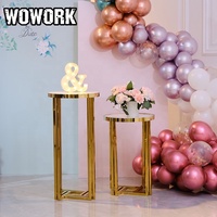 2026 WOWORK Fushun Ensemble de présentation de desserts pour fête d'anniversaire 1 an, avec piliers dorés en acrylique et support de toile de fond pour mariage