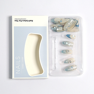 <span class=keywords><strong>Faux</strong></span> ongles à presser français nude bleu dégradé avec paillettes argentées et papillons 3D en cristal, couverture complète, réutilisables, en ABS - Product Image 4