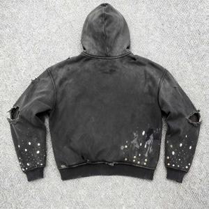 Hoodie surdimensionné et ample pour homme, design original personnalisé 2026, avec strass, broderie de lettres, imprimé, délavé à l'acide et effet vieilli - Product Image 2