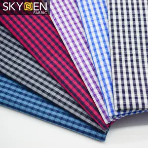 Skygen 100棉格子呢编织平纹面料柔软服装原料印花棉布衬衫