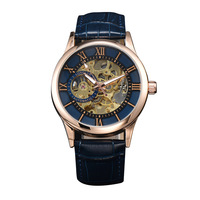 Montre mécanique analogique LONGLUX pour homme, cadran romain gradué, 41 mm, verre, étanche, alliage, cuir, tendance, spécial export
