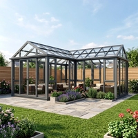 Véranda contemporaine en aluminium sur mesure, maison en verre, solarium quatre saisons, patio isolé, jardin d'hiver préfabriqué