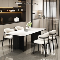 Ensemble de table à manger rectangulaire moderne de luxe avec plateau en pierre et chaises en bois de frêne massif pour petits appartements et utilisation en bar