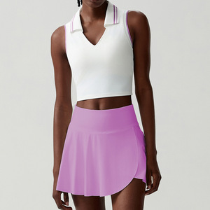 Conjunto de falda deportiva y camiseta sin mangas con cuello de polo de secado rápido para mujer Vestido de golf y Yoga con contraste de color transpirable con logotipo frontal - Product Image 4