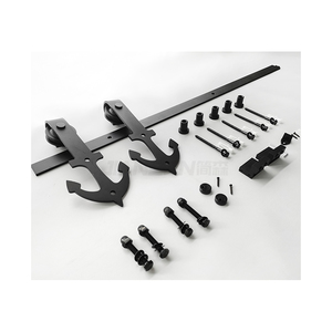 Quincaillerie de porte coulissante de 6,6 pieds Système de quincaillerie suspendue pour porte de grange coulissante Kit de quincaillerie coulissante pour porte de grange en bois simple - Product Image 1