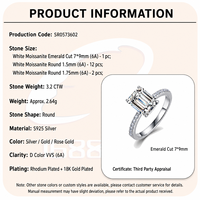 Bague de Fiançailles Solitaire en Argent Sterling 925 avec Moissanite Taille Émeraude 7x9mm, Plaqué Or Vermeil Personnalisé, Bijoux Fins pour Femme – Vente en Gros