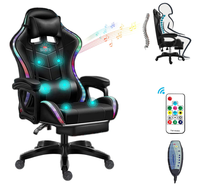 Chaise de jeu vidéo musical à massage complet Chaise d'ordinateur avec haut-parleur à lumière LED RVB Chaise de jeu ergonomique avec repose-pieds