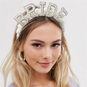 Diadema de Perlas Hua Liyu para Novia, Corona con Letras para Fiesta de Bodas, Accesorio para el Cabello de Novia, Estilo Fresco y Dulce - Product Image 2