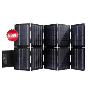 Waterproof Folding 60W Portable Solar Panels Charger Foldable with 2 USB Folding 900D Fabric, Optional Color 5V 2.1A ETFE 20%