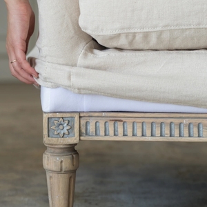 <span class=keywords><strong>Fauteuil</strong></span> d'appoint style campagne française avec housse amovible, revêtement en <span class=keywords><strong>lin</strong></span> et pieds en bois, structure en bois vieilli avec housse amovible - Product Image 4