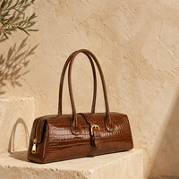 Sac à bandoulière en cuir véritable avec logo personnalisé, style croco gaufré, sac long à porter sous le bras pour femme, vente en gros du fabricant