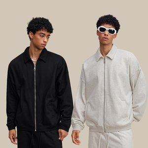 High Quality 445G Heavyweight Double Zipper Fleece Hoodie Stand Collar <strong>Polo</strong> <strong>Jacket</strong> Men'<strong>s</strong> Hoodies Sweatpants Suit - Product Image 2