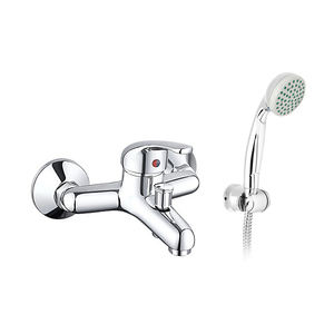 Mitigeur de bain thermostatique Delfina, finition polie brossée, robinetterie sur pied double avec jet doux pour ensembles de douche d'appartement - Product Image 1