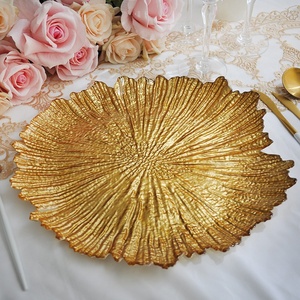 Assiettes de présentation en <span class=keywords><strong>verre</strong></span> or <span class=keywords><strong>champagne</strong></span> clair 35CM, sous-assiettes rose poudré motif récif pour événements de mariage et décoration de fêtes - Product Image 5