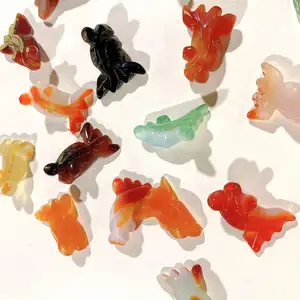 Wholesale 1inch Goldfish Carving Figurine Hand Carved Polished Natural Crystal Red Agate Carnelian Gold Fish For Home Decoration