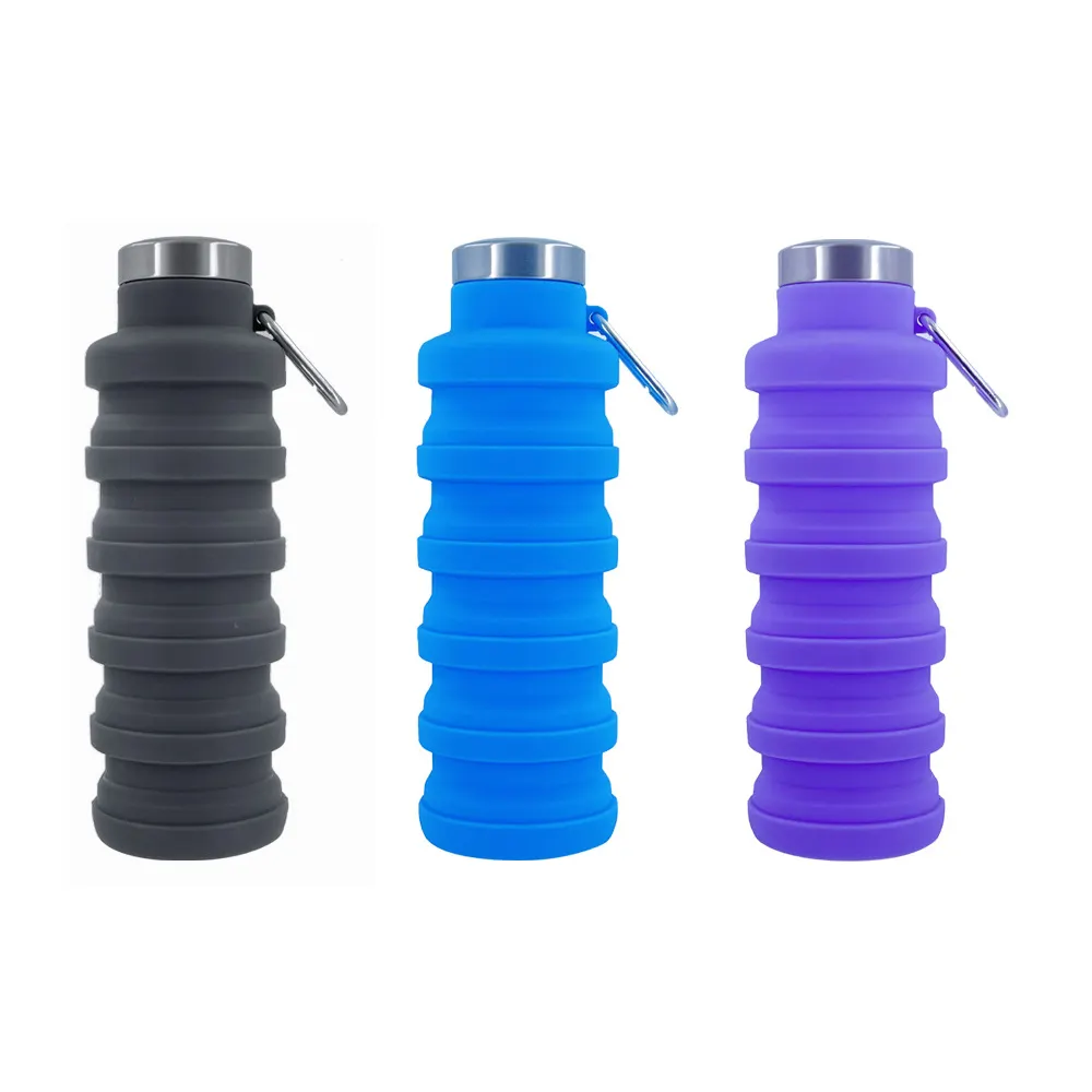 Custom bpa free reusable travel sport tumbler set portable folding drink milk cup foldable collapsible silicone water bottle