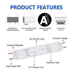 ไฟ LED โมดูล 4 ดวง แบบ SMD 5054 สำหรับป้ายไฟกล่องไฟ  กันน้ำกลางแจ้ง IP65 แรงดัน 12V พร้อมไฟแบ็คไลท์ - Product Image 3
