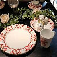 Homefavour Vaisselle en porcelaine rouge royal Service de table de Noël Assiette de restaurant Bol à riz en céramique Service de table