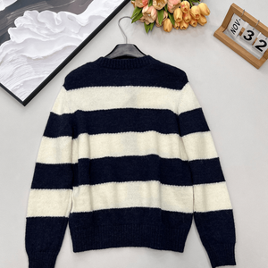 Cárdigan de punto a rayas para mujer, cuello redondo, con botones, manga larga, suéter informal para otoño e invierno - Product Image 2